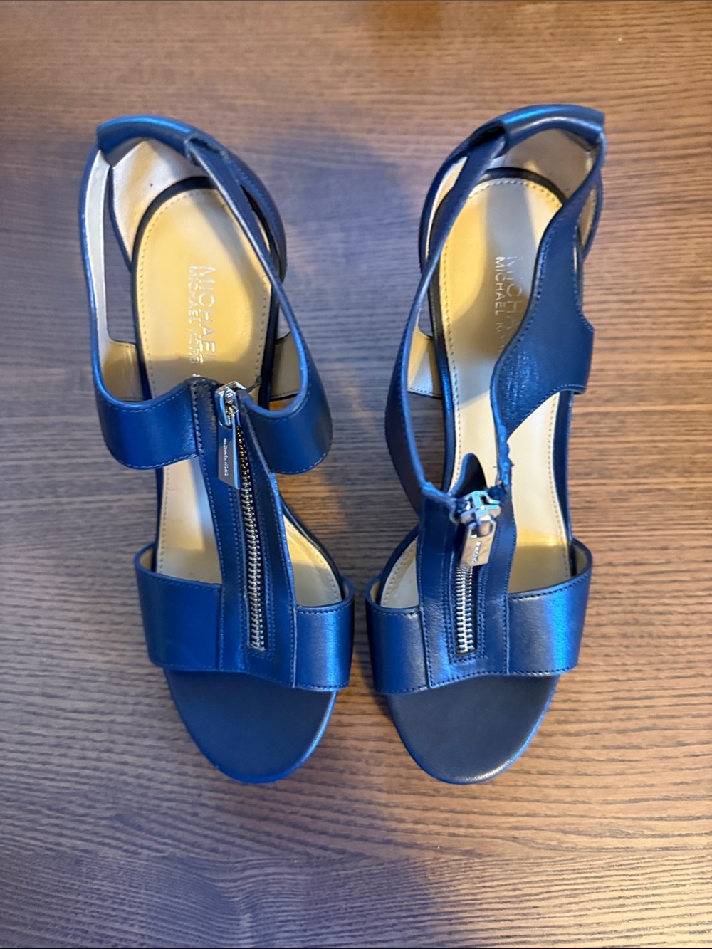 MICHAEL Michael Kors Navy Leather Zip-Front Slingback Sandals
